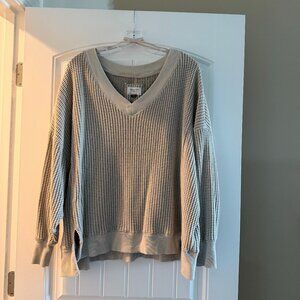 American Eagle Big Hug V-Neck Waffle Sweater (Khaki/Tan)